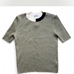 Akris punto colorblock short sleeve virgin wool rib sweater tshirt size 12